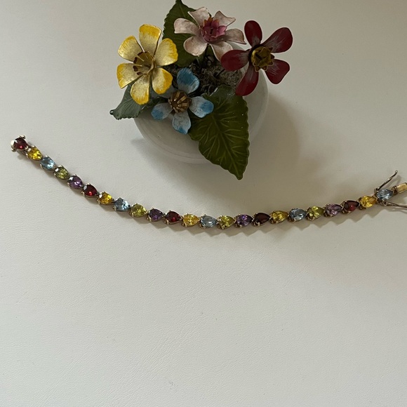 Elegant Multicolor Gemstone Bracelet Sterling Silver Gold plated 925 - Picture 8 of 9